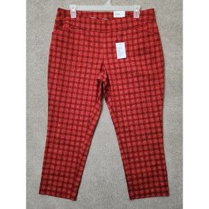 Croft Barrow Effortless Stretch Pants Womens 18 Petite Red Plaid Straight NEW